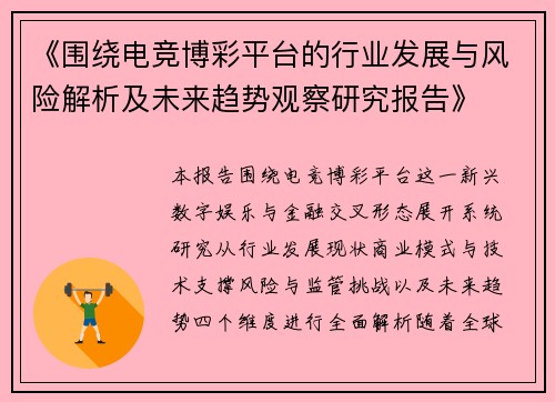 《围绕电竞博彩平台的行业发展与风险解析及未来趋势观察研究报告》